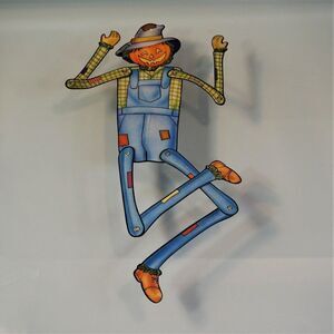 Vintage Pumpkin Head Scarecrow Halloween Hanging Decoration Jointed Cardstock